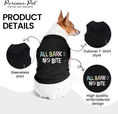 Parisian Pet Dog Shirt – 100% Cotton Shirts for Large Dogs - Black Sleeveless Puppy Vest – All Bark No Bite Pet Apparel – Breathable Pullover Summer Dog Clothes - Stretchy Funny T Shirts for Dogs