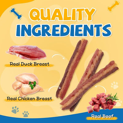 gazeupon Soft Dog Jerky Treats for Large Dogs, Triple Flavored Meat Strips, Healthy Training Snacks Made with Real Chicken, Duck, Beef