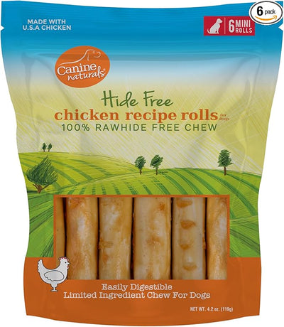 Canine Naturals Chicken Recipe Chew - Rawhide Free Dog Treats - Made from USA Raised Chicken - All-Natural and Easily Digestible - Mini (6 Count) for Dogs Under 20 lb
