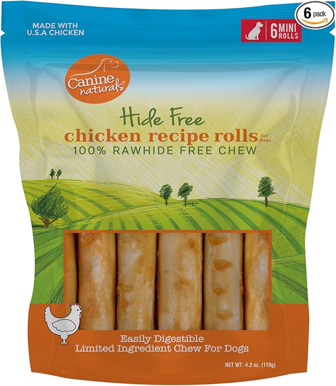 Canine Naturals Chicken Recipe Chew - Rawhide Free Dog Treats - Made from USA Raised Chicken - All-Natural and Easily Digestible - Mini (6 Count) for Dogs Under 20 lb