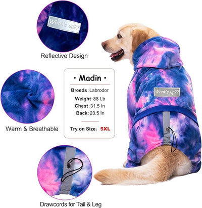 Dog Hoodies Winter Coat for Large Medium Dogs, Pullover 6 Legs Warm Coat Hooded Sweatshirt, Fleece Hoodie for Cold Weather (Bandhnu Pink, X-Large)