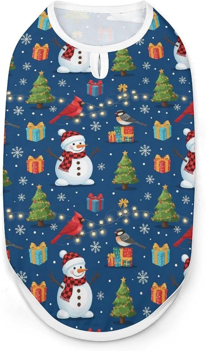 Machine Washable Pet Vest for Small Medium Dogs, Soft Dog Sleeveless T Shirts Christmas Tree Bird Snowman, Large