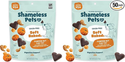 Shameless Pets Soft-Baked Dog Treats, Pumpkin Nut Partay - Natural & Healthy Dog Chews for Digestive Support with Fiber - Made in USA, Free from Grain, Corn & Soy - 2-Pack