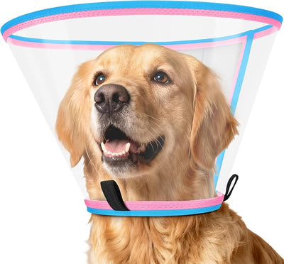 Soft Dog Cone Collar for Dogs After Surgery, Transparent Cone for Dogs to Stop Licking, Breathable Dog Neck Cone for Small Medium Large Dog, Adjustable Elizabethan Pet Recovery Collar (Pink, Size 7)