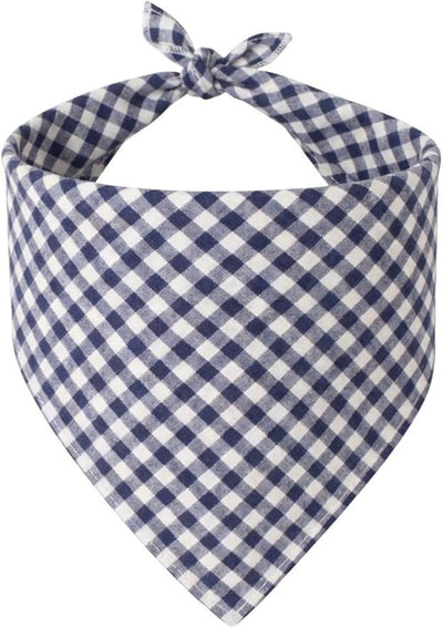 Cotton Linen Dog Bandanas 1 Pack, Plaid Checkered Bandana for Large Dogs, Soft Breathable Classic Dog Apparel & Accessories (Blue Plaid, Large)