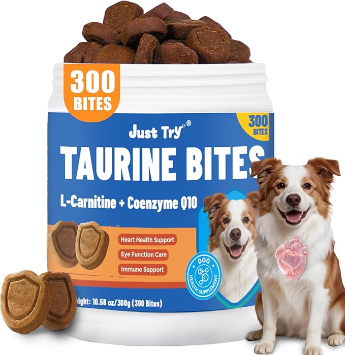 Just Try 10.58 OZ Taurine Supplement Coq10 for Dogs with L-Carnitine & Coenzyme Q10 Support Dog Heart, Immune and Eyes Health