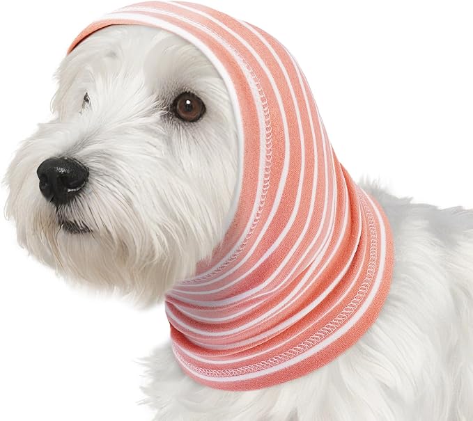 Nanaki Calming Hoodie Dog Grooming Ear Cover Anxiety Relief-No Shake Dog Ear Wrap Hematoma, Striped Head Wrap Snoods for Noise Protection, Bath, Fireworks, Thunderstorm, Blow Drying, Warm-Keeping