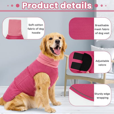 Dog Anxiety Vest with Hoodie,Breathable Dog Thunder Jacket for Thunderstorms,Fireworks,Vet Visits,Separation,Adjustable Calming Vest for Small Medium Large Dogs,Rose,2XL