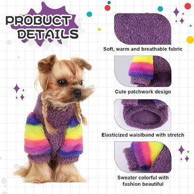 YIKEYO Dog Sweaters for Small Dogs, Chihuahua Fleece Clothes, Small Clothes Winter Warm Puppy Sweaters Boys Girls, Rainbow Sleeve Sweater,Tiny Dog Outfits for Teacup Yorkie (Purple, Medium)