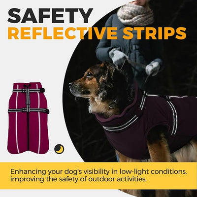Lelepet Warm Dog Winter Coat Waterproof Dog Jacket with Harness Built in, Reflective Windproof Fleece Jacket, Dogs Coats for Medium Dogs, Thermal Turtleneck Pet Snowsuit for Outdoor, Schnauzer, Pink M