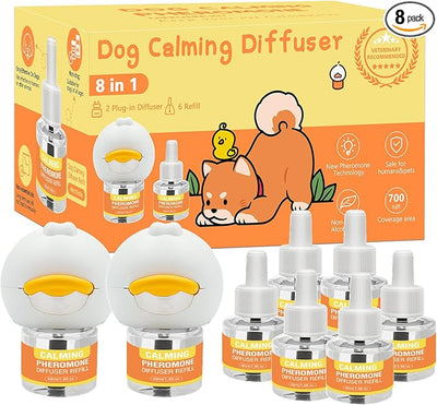 Dog Pheromone Calming Diffuser 8 in 1 (6 * 30 Day) Appeasing Pet Pheromones Diffuser to Calm Kit (2 Plug in+ 6 Pack 48ml Refill) for Anxiety