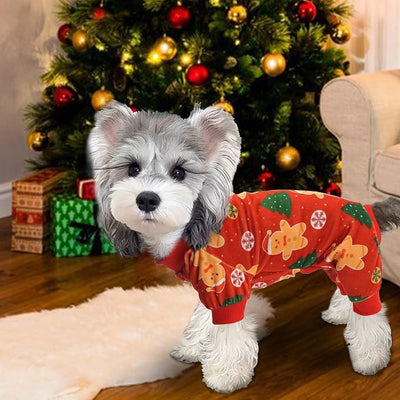 XPUDAC 4 Pieces Dog Christmas Pajamas Santa Pet Clothes Cute Dog Pajamas Red Green XX-Large