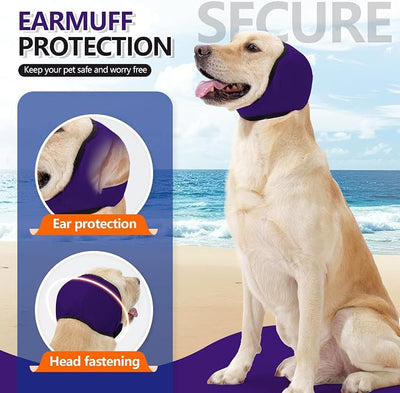JOHNBOLIN Dog Ear Muffs & No Shake Ear Wrap for Hematoma, Bathing, Drying & Noise Anxiety Relief - Elastic Waterproof Ear Protector with Calming Hoodie Design for Grooming (Purple, L)