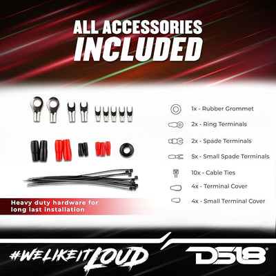 DS18 AMPKIT4 4 Gauge Amp Installation Wiring Kit - Amplifier Installation Kit 4 GA - A Car Amplifier Wiring Kit Simplifies Wire Connections and Delivers Power to Your Radio, Subwoofers, and Speakers