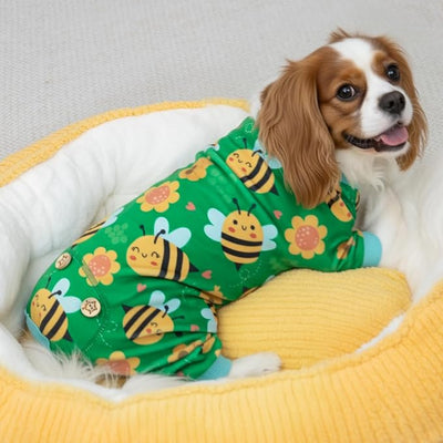 KYEESE Dog Pajamas Little Bee Pets Onesie Velvet Pets Pjs Stretchy Pet Coat Dog Pajamas Small Sized Dogs Dogs Clothes Soft Doggie Jammies Comfy Puppy Onesie Pet Costume, Medium