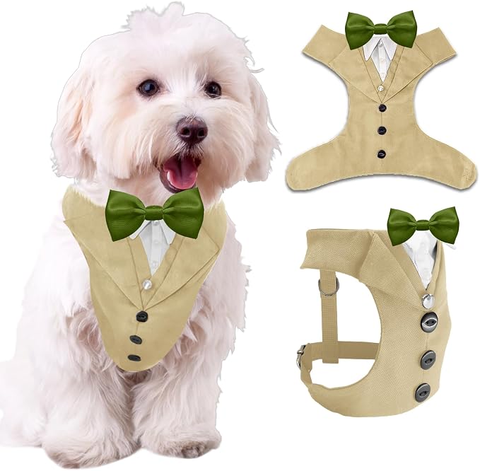 AVERYDAY Dog Tuxedo for Wedding Outfit, Dog Suit and Tie Costumes for Birthday, Halloween, Cosplay, Christmas Party, Pet Formal Wear with Bowtie, Tux for Small Dogs, Chihuahua, Bichon, Maltese, Cats
