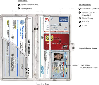 TOURSUIT Car Registration and Insurance Card Holder, Vehicle License Document Glove Box Compartment Organizer, Interior Car Accessories for Women Men (Marble Grey)