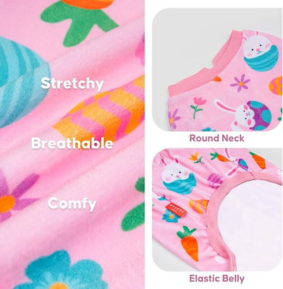 KYEESE Easter Dog Pajamas, Soft Dog Pajamas for Large Dogs Girl, Stretchy Dogs Pjs Velvet Pet Jumpsuit with Eggs & Bunny Pattern, Comfy Lightweight Pet Outfit, Pink, 3XL