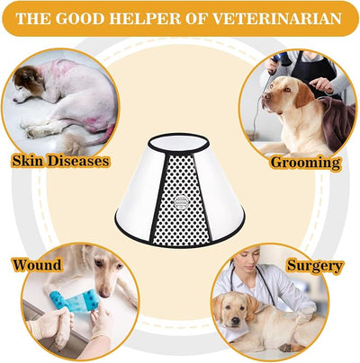 Pet Dog Cone Collar After Surgery, Adjustable Plastic Pet Recovery E-Collar for Dogs Cats, Soft Breathable Surgical Elizabethan Dog Neck Cover for Prevent Biting and Stop Licking Wound Medium