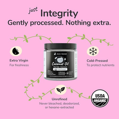 kin+kind Organic Coconut Oil Pet Supplement for Dogs and Cats - Cold Pressed Extra Virgin Coconut Oil - Itchy Skin, Dry Cracked Noses & Dry Skin Treatment - Made in USA - 8 fl oz (Medium)