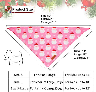 PTDECOR Christmas Dog Bandana, Reversible Holiday Xmas Pet Scarf, Multi Size, Pink Female Christmas Bandanas for Extra Large Dogs Pets (Pink, X-Large)