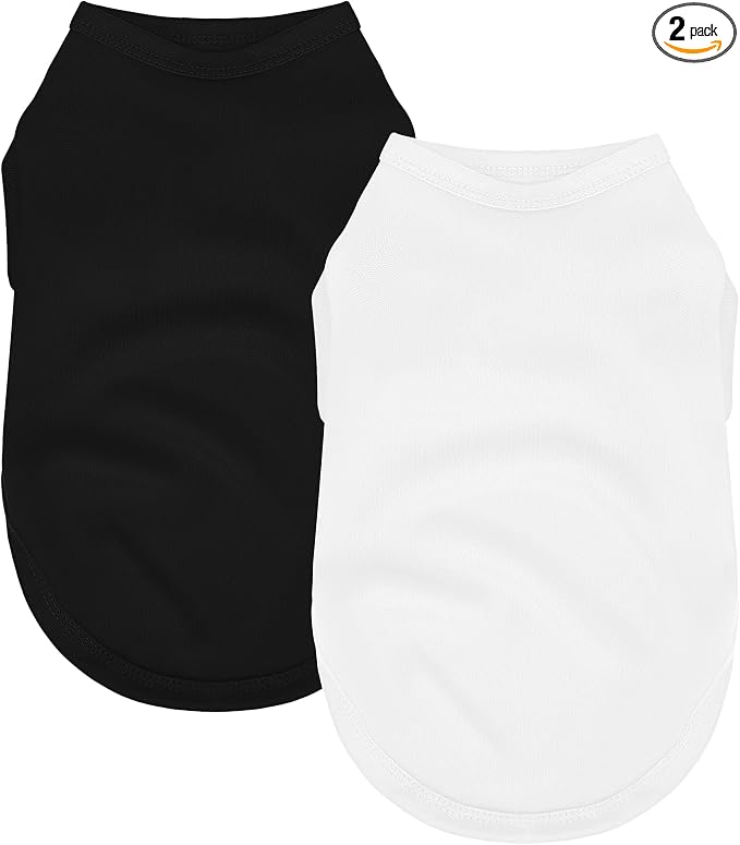 2 Pack Solid Color Dog Shirts - Lightweight, Quick Dry, Breathable Pet T-Shirts for Small to Large Dogs - Stretchy, Durable, Ideal for All Seasons and Holidays.Black White S