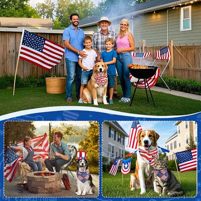 Vivifying 4th of July Dog Bandana, 2 Pack Triangle Pet Scarves with Double-Sided Independence Day Designs, Polyester Memorial Day Pet Bibs for Small, Medium & Large Dog (X-Large, American Flag & Star)