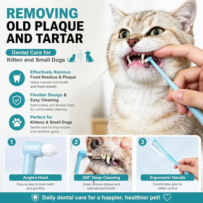 Dog Toothbrush Kit, Triple Head, Dual-Ended, Finger Toothbrush, Nylon Bristles, Manual, Reusable, for Dogs and Cats Oral Dental Health(8 Kit)