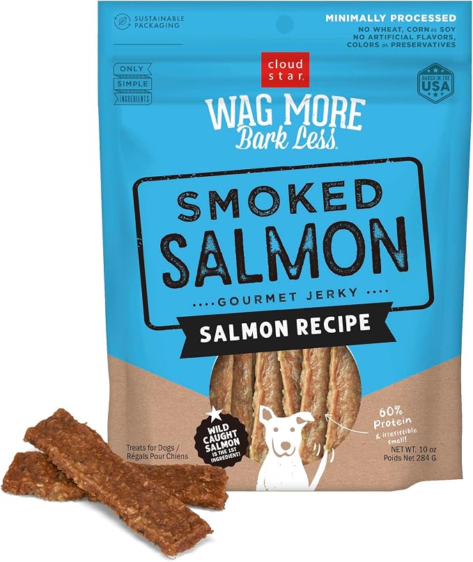 Cloud Star Wag More Bark Less - Dog Treats - Jerky - Smoked Salmon - 10 oz Pouch