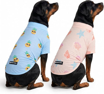Spark Paws Sunblock Dog T-Shirt, SPF30 Protection, Lightweight Breathable Quick Dry for Dogs with Sensitive Skin - Pineapple & Seashells (Set of 2) - Size 5XL