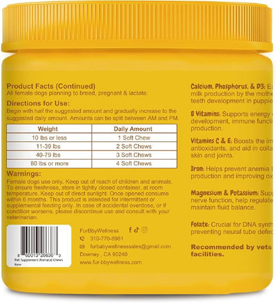 Dog Prenatal Vitamins for Pregnant & Nursing Dogs - Supports Healthy Pregnancy, Puppy Growth & Lactation - with Folic Acid, Iron & Calcium - 120 Soft Chews
