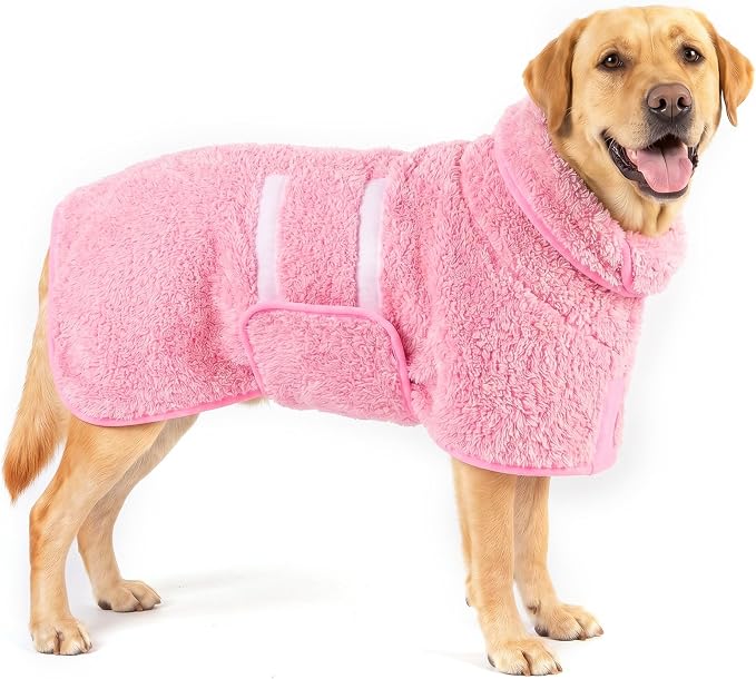 Bienbee Dog Bathrobe, Quick Drying Super Absorbent Pet Robes for Small Medium Large Dogs, Drying Coat for After Bath & Swim, Warm & Cozy Dogs Towels, Dog Puppy Bath Supplies, Pink L