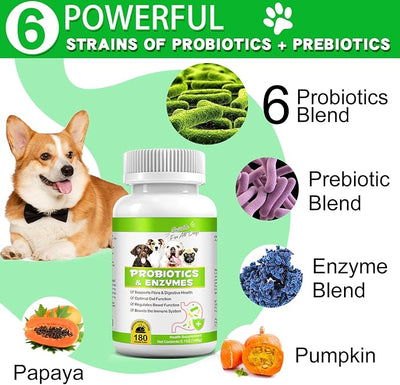 Probiotics for Dogs, 180 Chews Dog Probiotics and Digestive Enzymes, Promotes Gut Health, Dog Probiotics for Bowel Support, Immunity Health, Beige