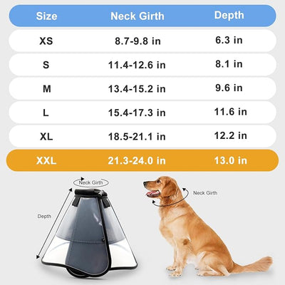 WinWeal Upgraded Soft Dog Cone Collar for Large Medium Dogs After Surgery – Adjustable Transparent Recovery Collar, Breathable Elizabethan E-Collar for Wound Healing & Anti-Licking (XXL, Black)