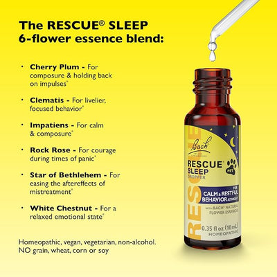 Rescue Pet Sleep Dropper - 10 mL - Sleep Aid for Dogs & Cats with Bach Natural Flower Essences - Sedative-Free, Homeopathic Liquid Formula - For All Breeds, Ages & Weights