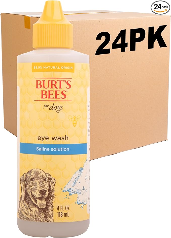 Burt's Bees for Pets Dog Eye Wash with Saline Solution, Gentle Eye Cleaner for Dogs and Puppies, Tear Stain and Debris Rinse for Sensitive Eyes, Natural Origin Formula, 4 Fl Oz - 24 Pack