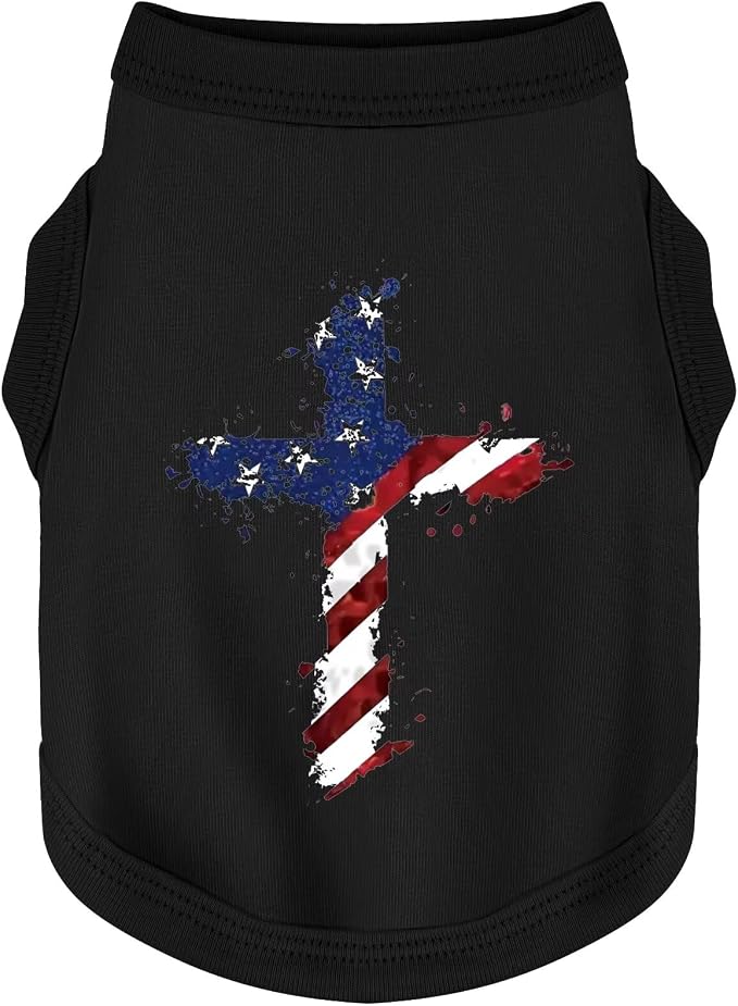 Discover Cozy Cotton Canine Wear: Soft, Lightweight, and Breathable Dog Shirt Vest with Eye-Catching Graphics, Keeping Your Furry Friend Warm and Comfy! Cross Flag L