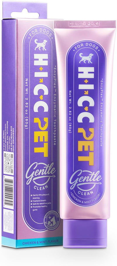 HICC PET Hypoallergenic 4-Enzymatic Dog Toothpaste - Gentle Clean for Sensitive Gums - Plaque & Tartar Control Toothpaste for Fresh Breath - Soothing Oral Care - Chicken & Mint, 2.82 oz