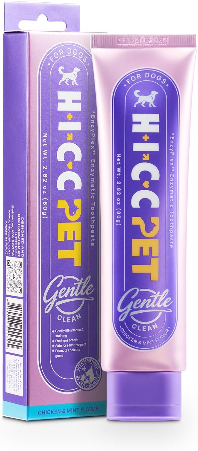 HICC PET Hypoallergenic 4-Enzymatic Dog Toothpaste - Gentle Clean for Sensitive Gums - Plaque & Tartar Control Toothpaste for Fresh Breath - Soothing Oral Care - Chicken & Mint, 2.82 oz