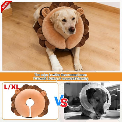 KOOLTAIL Inflatable Dog Cone Collar, Soft Donut E Collar for Dogs After Surgery to Stop Licking Enhanced Alternative, Blow Up Pet Neck Pillow Recovery Adjustable Cone for Dog Cat, Upgrade Size, Lion L