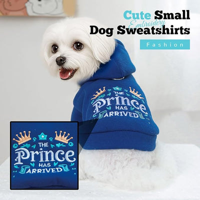 ABRRLO Small Dog Hoodie Clothes Cute Blue Prince Fleece Dog Sweater for Small Dogs Cats Boy Warm Puppy Sweatshirt with Leash D Ring Fall Winter XSL Pet Doggy Outfit Chihuahua Yorkie Shihtzu(Blue,XS)