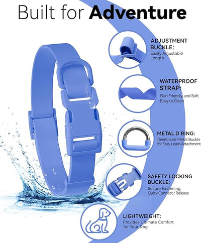 Waterproof Dog Collar, Rubber Adjustable Collars with Quick Release Buckle, Odor-Resistant, Easy to Clean Pet Collars for Small Medium or Large Dogs (Blue, L 15.4-24.8 inch)