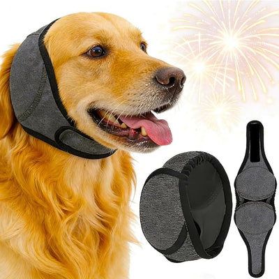 Dog Ear Muffs Noise Protection Firework Thunder, Elastic Dog Ear Wrap with Sound-Blocking Rubber Pads for Noise Cancelling Anxiety Relief, Calming Hood Dog Ear Cover for Grooming Bathing & Swimming, L | Exchanges for Ill-fitting Sizes Available