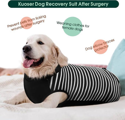 Kuoser Dog Recovery Suit with Anti Licking Rear Leg Sleeve, Black 3XL | Abdominal Dog Surgical Suit with Pants Cover Protect Wounds, Dogs Elbow Protector Soft Pet Surgery Onesie Cone Alternative