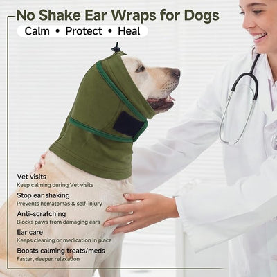 Nanaki Dog Ear Muffs for Fireworks & Thunderstorm, Soft Dog Ear Covers for Bath Grooming, Head Wrap for Ear Hematoma for Vet Visit, Adjustable Quiet Ears for Dogs Noise Protection for Vacuum, Green L