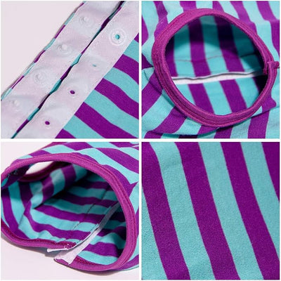 Dog’s Recovery Suit Post Surgery Shirt for Puppy, Wound Protective Clothes for Little Animals(Purple Blue Stripe-XXS)