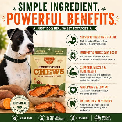 Gaines Family Farmstead Sweet Potato Dog Treats, (4) 32oz Bags - Single Ingredient Sweet Potato Chews for Dogs, Grain Free Rawhide Alternative, High Fiber Healthy Dog Chews, Made in USA
