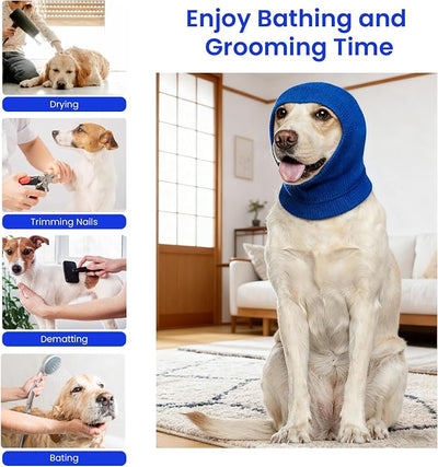 Quiet Dog Ear Muffs 1Pack, Anxiety Relief & Dog Ear Muffs Noise Protection for Grooming, Bathing, Fireworks, and Thunder – Soft Elastic Head and Ear (Large, Blue)