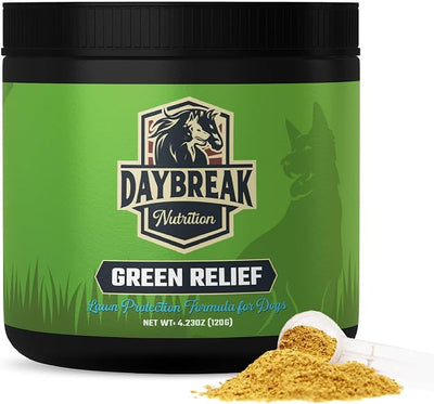 Daybreak Nutrition Green Relief Dog Urine Neutralizer for Lawn - Natural Grass Saver Powder Supplement with L-Methionine, Cranberry & Probiotics - Prevents Yellow Patches from Dog Pee - Made in USA