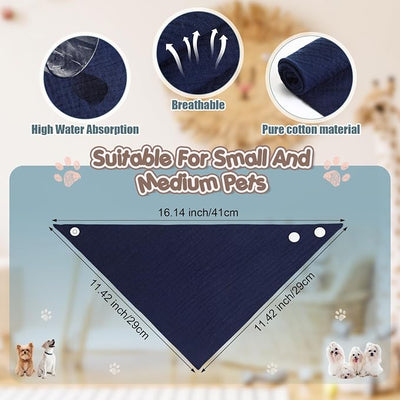 10 Pcs Muslin Cotton Triangle Dog Bandanas Reversible Pet Bibs Scarf Dog Scarves with Two Snaps Apparel Accessories Kerchief for Small to Medium Puppy Cat(Deep & Dynamic Color)